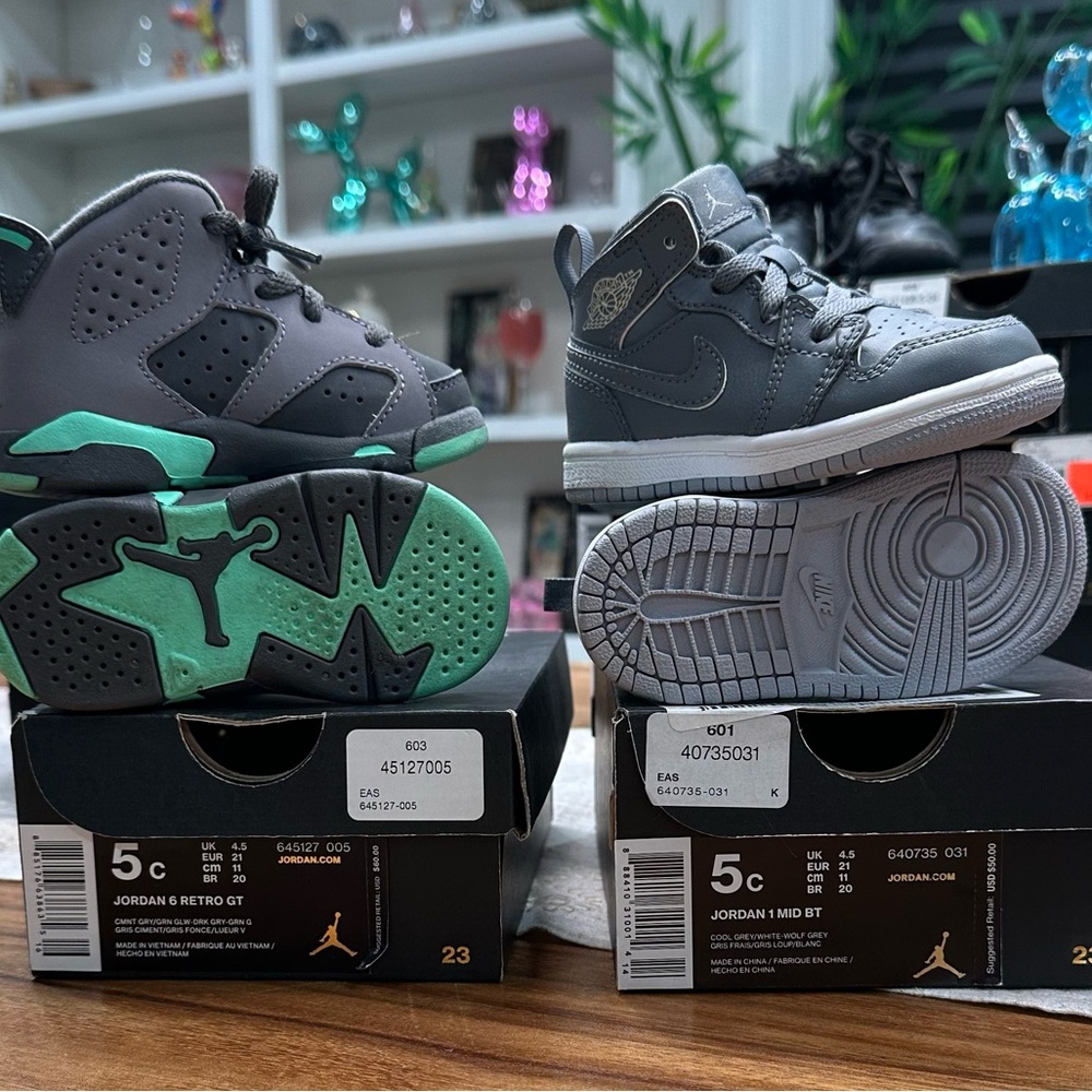 NIKE JORDAN RETRO 1 & 6 BABY BUNDLE SZ 5 100% AUTHENTIC 100% LIKE NEW CONDITION